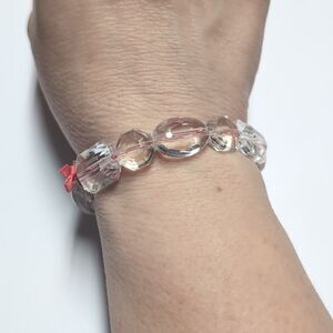 159 Stella & Dot‎ Pink Strand Clear Faceted Beaded Stretch Bracelet
